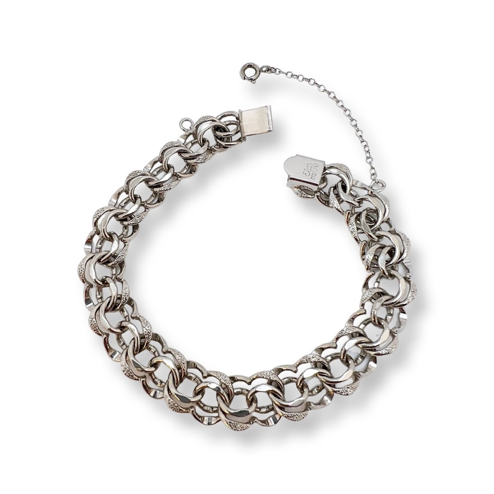 925 Elco Sterling Silver Double Link Charm Bracelet 7.5”